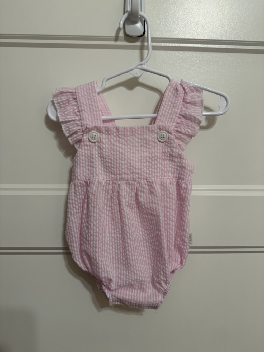 Paty Pink Seersucker Ruffle Strap Bubble